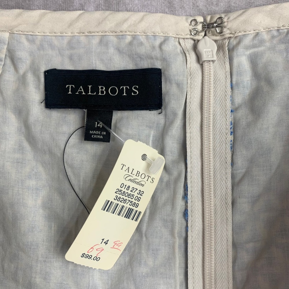 Talbots Blue White Geometric Eyelet Cotton Pencil Skirt Size 14 NWT - Picture 2 of 7